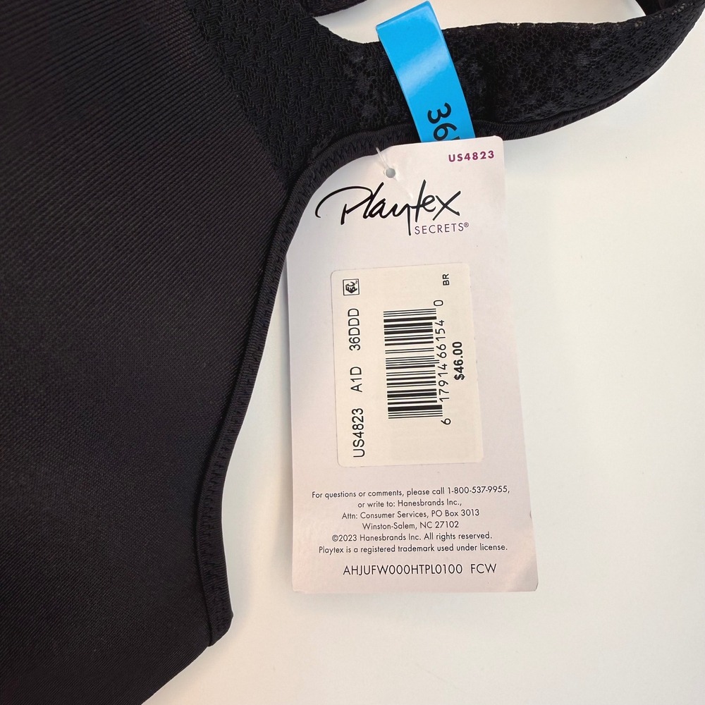 Playtex Secrets Shapes & Supports Black Underwire Bra 36DDD US4823 NEW - Picture 3 of 5